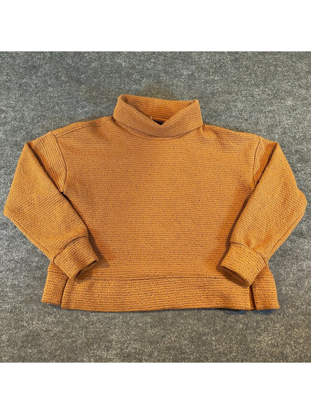 CALIA Textured Mock Neck Pullover Sweatshirt Mustard Yellow Camel Small/Medium